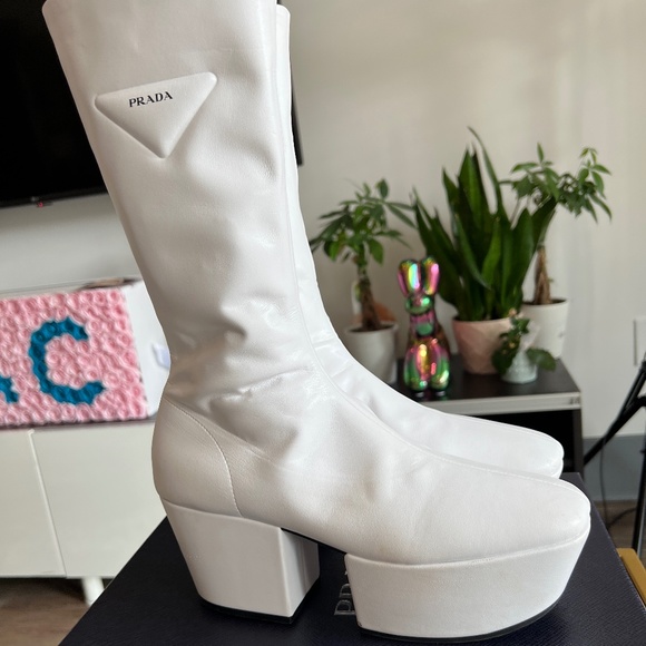 Prada Platform Mid-Calf Boots 37 1/2 - Picture 1 of 4
